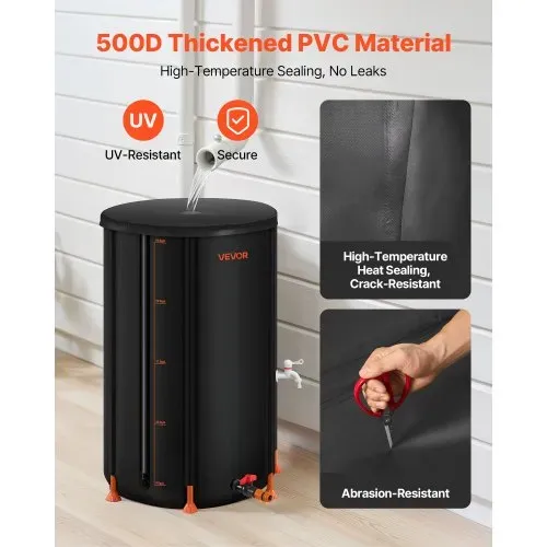 VEVOR Regentonne faltbar, 250 L tragbares Regenfass, Regenwassertank, 500D PVC-Regenwassersammelsystem, Wassertank, Regenwassertonne mit Zapfhahn und Überlaufset, Schwarz VEVOR Regentonne faltbar, 250 L tragbares Regenfass, Regenwassertank, 500D PVC-Regenwassersammelsystem, Wassertank, Regenwassertonne mit Zapfhahn und Überlaufset, Schwarz