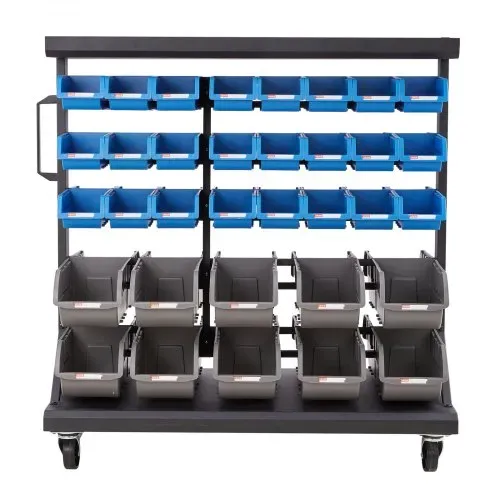 VEVOR Fahrregal mit Stapelboxen Set, Mobiles Lagerregal mit 5 Ebenen & 68 Sortimentskästen für Kleinteile in zwei Größen, 900x500x950 mm, doppelseitig, für Werkstatt, Garage, Lager & Büro – Bild 8