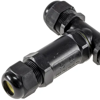 Kabelverbinder T-Form, IP68, 450V/32A Schraubanschluss, für Kabel Ø 8-12mm Kabelverbinder T-Form, IP68, 450V/32A Schraubanschluss, für Kabel Ø 8-12mm