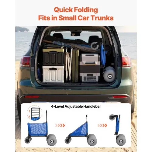 VEVOR Bollerwagen mit Ballonreifen (12 Zoll), Faltbarer Strandwagen mit 4-stufig Einstellbarem Schaumstoffgriff und Pumpe, Handwagen (75 kg Belastbar), Strandkarre Ideal für Camping, Angeln und Garten – Bild 5