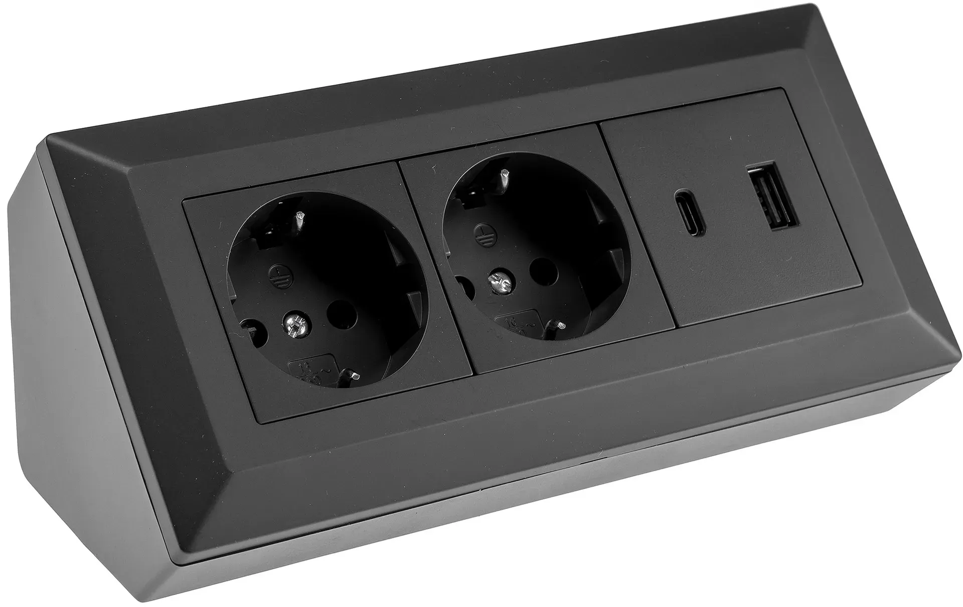 2-fach Steckdosenblock, USB-A+C, schwarz 250V~/ 16A, Aufbaumontage, USB 3,1A, PD 2-fach Steckdosenblock, USB-A+C, schwarz 250V~/ 16A, Aufbaumontage, USB 3,1A, PD