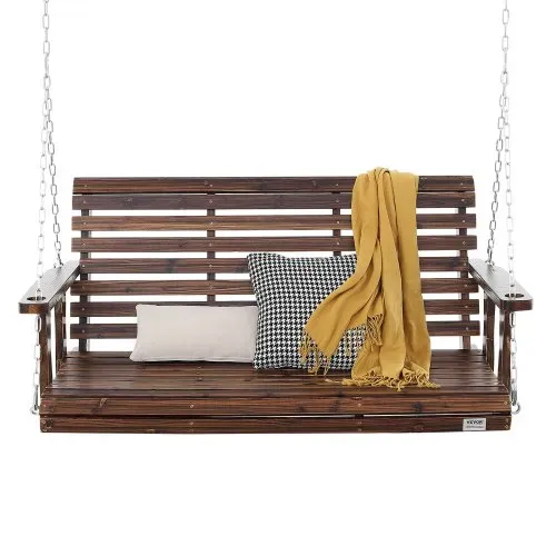 VEVOR Hollywoodschaukel Zedernholz, 1370x710x600mm, Terrassenschaukel für Hof und Garten, verbesserte Tragkraft von ca. 400 kg, robuste Schaukelstuhlbank mit Aufhängeketten für den Außenbereich, Braun – Bild 10