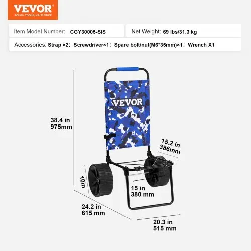 VEVOR Strandkarre Bollerwagen Sandwagen, Strandwagen 31 kg Tragkraft, Zusammenklappbarer Sandwagen aus Stahl, 380 x 386 mm Handwagen Robuster Wagen für den Strand Gerätewagen – Bild 6