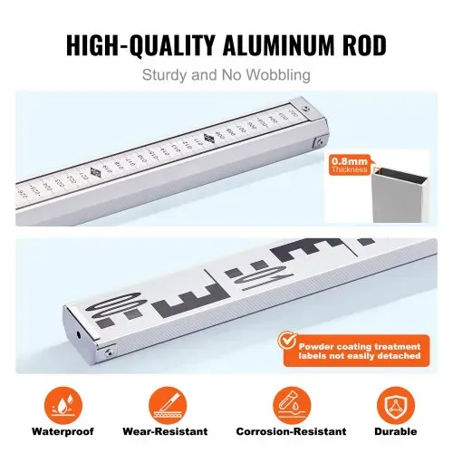 VEVOR Aluminium-Messlatte, 4 m metrische Teleskop-Messlatte, doppelseitige Skala in cm/mm, Nivellierlatte, Vermessungslatte aus Aluminiumlegierung mit Wasserwaage und Tragetasche zum Vermessen von Häusern, Wänden, Böden – Bild 3