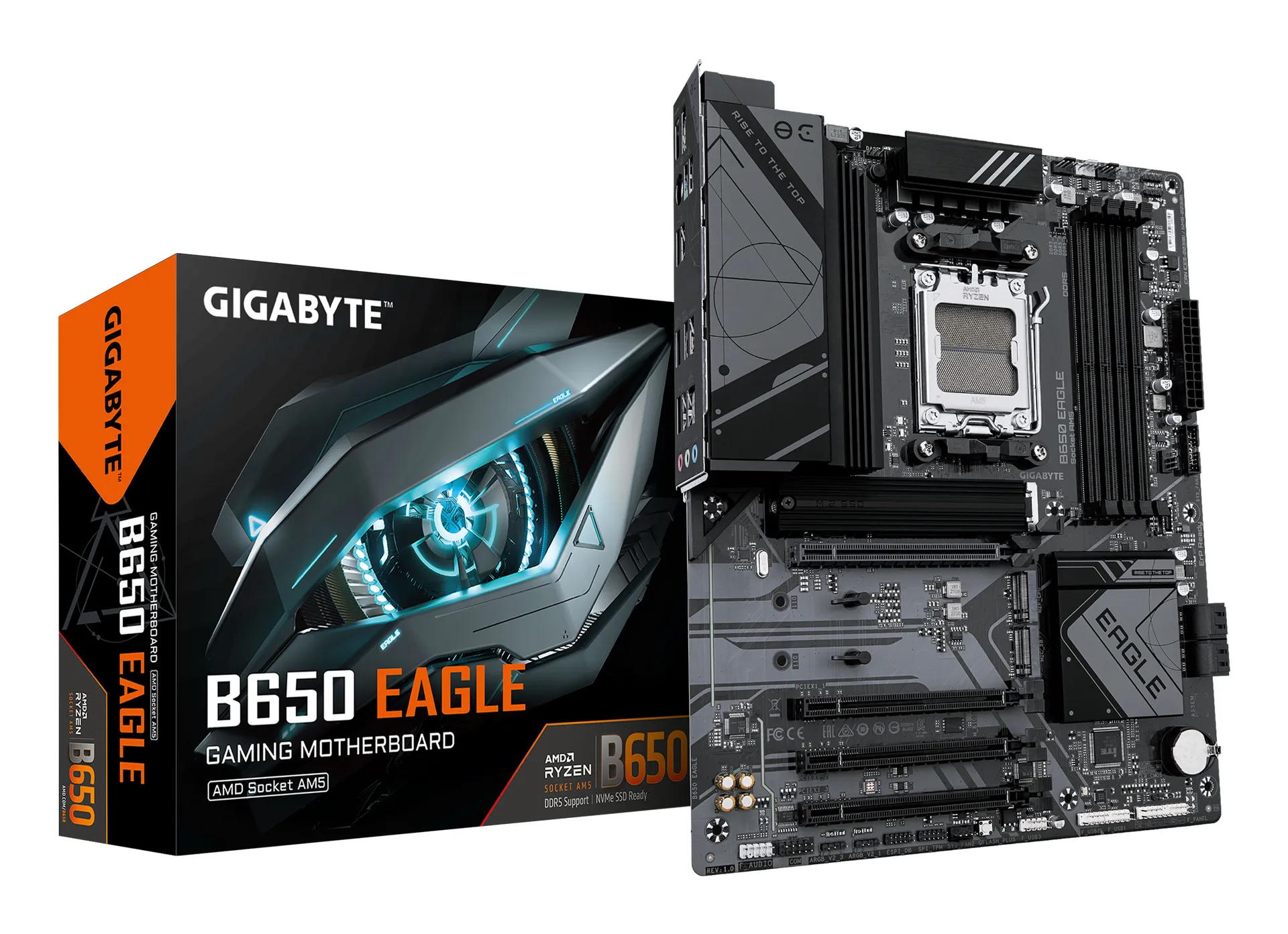 GIGABYTE B650 EAGLE Mainboard – AMD Ryzen 9000er-Serie, 12+2+2 Phasen VRM, bis zu 7600 MHz DDR5 (OC), 1xPCIe 5.0 + 2xPCIe 4.0 M.2, GbE LAN, USB 3.2 Gen 2 GIGABYTE B650 EAGLE Mainboard – AMD Ryzen 9000er-Serie, 12+2+2 Phasen VRM, bis zu 7600 MHz DDR5 (OC), 1xPCIe 5.0 + 2xPCIe 4.0 M.2, GbE LAN, USB 3.2 Gen 2