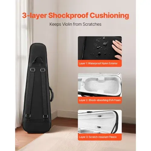 VEVOR 4/4 Violinenkoffer in voller Größe, wasserdichtes Nylon, Geigenkoffer, Geigenkasten mit Weichfutter, zwei Schultergurten, kratzfest, professionelle dreieckige Form, für Violine, schwarz VEVOR 4/4 Violinenkoffer in voller Größe, wasserdichtes Nylon, Geigenkoffer, Geigenkasten mit Weichfutter, zwei Schultergurten, kratzfest, professionelle dreieckige Form, für Violine, schwarz