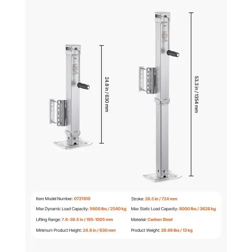 VEVOR Anhängerheber, 3628 kg statische Tragkraft, Hochleistungs-Ausdrehstütze, 195-1005mm Abstellstütze mit Griff für Wohnwagenanhänger, Pferdeanhänger, Nutzanhänger und Yachtanhänger – Bild 6