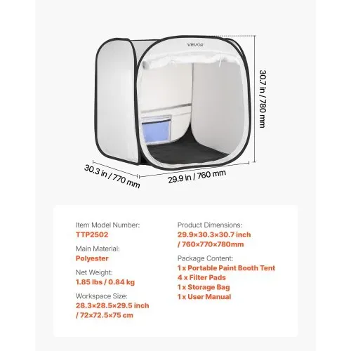 VEVOR tragbares Lackierkabinenzelt (72x72,5x5 cm Arbeitsbereich) Pop-Up-Sprühfarbenzelt für Sprühmalerei, wasserfeste Farbkabine für kleine Modelle Skulpturen Vasen Bilderrahmen Pop-Up-Design – Bild 6