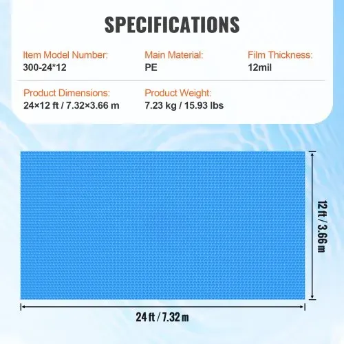 VEVOR Solar-Poolabdeckung, 24 x 12 ft rechteckige Solardecke für Pools, Solarabdeckung für oberirdische Schwimmbecken, 12 mil Solarabdeckungen blau – Bild 6