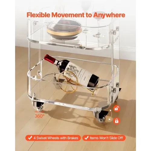 VEVOR Rollwagen Servierwagen 2-stufiger mobiler Beistellwagen, moderner rollender Acrylwagen mit Stauraum, transparenter Nachtwagen als Beistelltisch, für Wohnzimmer Schlafzimmer Bar Büro – Bild 3
