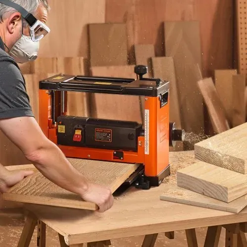 VEVOR Dickenhobel, Dreiblatt, 330 mm Arbeitstisch, Hobelmaschine, 2 kW, Motordrehzahl von 23500 U/min, Doppelrollen, Überrollschutz, Holzbearbeitung mit Einzelgeschwindigkeit, für Hart- & Weichholz – Bild 7