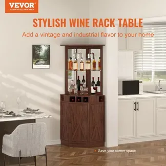 VEVOR Industrieller Eck-Barschrank, Weintisch für Spirituosen und Gläser, Sideboard-Buffetschrank mit Glashalter, Freistehender Kaffee-Barschrank aus Bauernholz für Wohnzimmer, Hausbar, Walnussholz VEVOR Industrieller Eck-Barschrank, Weintisch für Spirituosen und Gläser, Sideboard-Buffetschrank mit Glashalter, Freistehender Kaffee-Barschrank aus Bauernholz für Wohnzimmer, Hausbar, Walnussholz