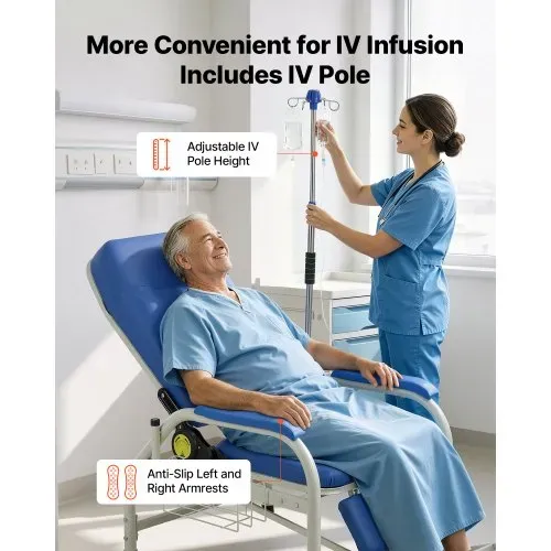 VEVOR Medizinischer Stuhl mit IV-Infusionsständer Infusionsstuhl 181kg, Stahlkonstruktion, 90-160° Verstellbar, Mit Gepolstertem Sitz Fußstütze & Aufbewahrungskorb, Für Krankenhäuser Pflegeheime – Bild 4