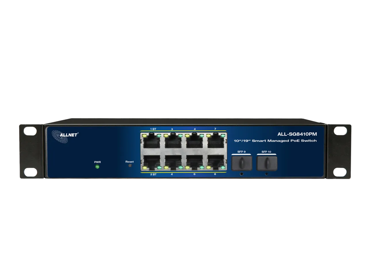 ALLNET Switch smart managed Layer2 10 Port • 8x 1 GbE • PoE Budget 240 Watt • 8x PoE at / 2x PoE bt • 2x SFP • Lüfterlos , 19" • ALL-SG8410PM – Bild 6