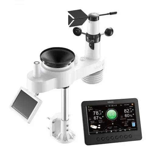 VEVOR 7-in-1 WLAN-Wetterstation, 7-Zoll-TFT-Display, solarbetriebener Außensensor, Wettercenter zur Wettervorhersage, Windgeschwindigkeit, Windrichtung, Temperatur, Luftfeuchtigkeit, Niederschlag – Bild 9