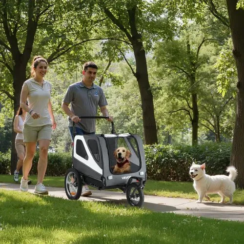 VEVOR Hundeanhänger, bis zu 45 kg, 2-in-1-Fahrradanhänger für kleine & große Hunde, klappbarer Rahmen mit Schnellspannrad, universelle Fahrradkupplung, inkl. Flagge, interne Leine, 1390x770x845 mm – Bild 7