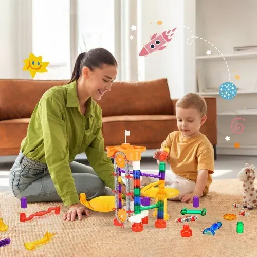 VEVOR Kugelbahn-Set 153-teilig mit motorisiertem Aufzug, mit 30 Plastikmurmeln, Murmel-Labyrinth, Baustein-Denkspiel, pädagogisches Lernrennbahn-MINT-Spielzeug, für Kinder ab 3 Jahren – Bild 7