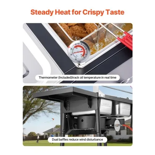 VEVOR Propan-Fritteuse Outdoor gewerbliche Fritteuse mit 2 Tanks (9 L x 2), Edelstahl-Kocher mit faltbarer Plattform & Doppelkorb & Wärmeregulierung, Standfritteusen für Restaurants Snackbars – Bild 5