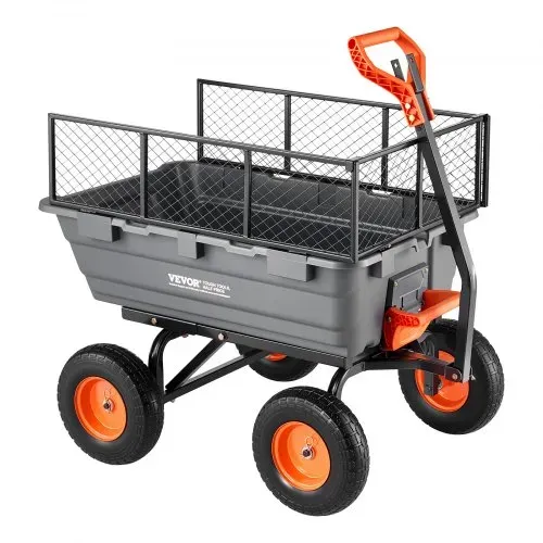 VEVOR Gartenwagen mit Kippfunktion, 544 kg Belastbarer Bollerwagen, 270° Drehbarer Transportwagen für Gartenarbeit aus Kunsttoff & Stahl mit 13 Zoll PU-Reifen & Metallzaun für Rasen, Kies & Schlamm – Bild 10