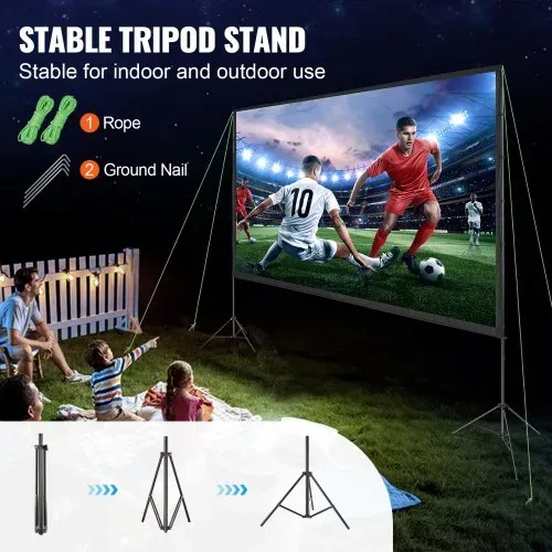 VEVOR Projektion Beamer Leinwand mit Ständer 381 cm HD 4K Outdoor Indoor Projektor Screen Schnelles Klappbare Tragbare Filmleinwand 16: 9 für Heimkino, Camping und Freizeitveranstaltungen Schwarz – Bild 3