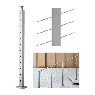 VEVOR Kabelgeländerpfosten, 107x5x5 cm Geländerpfosten, mit 30° vorgebohrten Löchern, Edelstahl mit horizontaler und gebogener Halterung, 1 Stück, Silber, 1JZLGZXYS1062TLWC001V0 VEVOR Kabelgeländerpfosten, 107x5x5 cm Geländerpfosten, mit 30° vorgebohrten Löchern, Edelstahl mit horizontaler und gebogener Halterung, 1 Stück, Silber, 1JZLGZXYS1062TLWC001V0