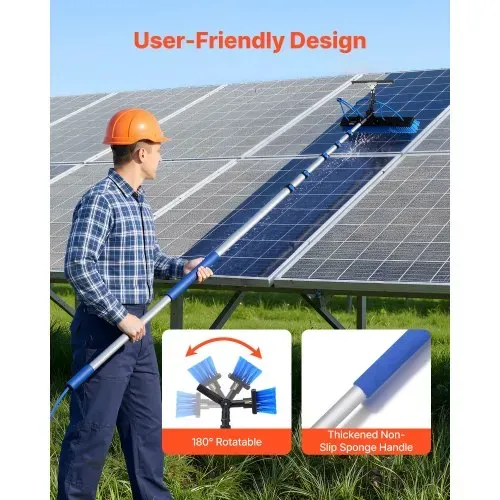 VEVOR 2-in-1 Teleskop Waschbürste für Solarpanel, Photovoltaik Reinigungsset mit 2-10m Alu-Teleskop 20m Wasseranschluss Abzieher & Seifenspender, Reinigungsbürste für Solaranlage Fenster Terrassendach – Bild 5