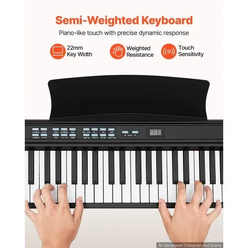VEVOR Digitalpiano 88 Tasten Halbgewichtet E-Piano Elektronisches Keyboard Geeignet für Anfänger und Fortgeschrittene, 128 Klänge und Rhythmen, HiFi-Stereolautsprecher, Pedal, Notenablage, USB/MIDI – Bild 2
