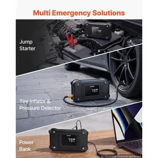 VEVOR Starthilfe Powerbank mit Luftkompressor 8000 A Spitzenleistung Schwarz für 9,0-L-Benzin- / 8,0-L-Dieselmotoren, 150 psi Reifendruck, Automatische Abschaltung, 12-V-Ladegerät und LED-Taschenlampe VEVOR Starthilfe Powerbank mit Luftkompressor 8000 A Spitzenleistung Schwarz für 9,0-L-Benzin- / 8,0-L-Dieselmotoren, 150 psi Reifendruck, Automatische Abschaltung, 12-V-Ladegerät und LED-Taschenlampe