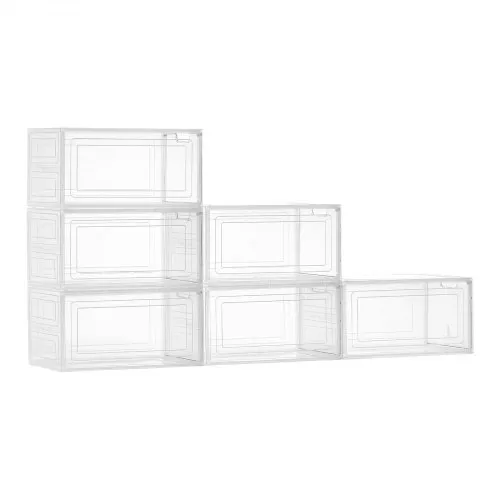 VEVOR Schuhaufbewahrungsboxen stapelbare Schuhboxen (6 Stk.) passend bis US-Größe 13, Schuh-Organizer aus PP/PET mit magnetischer Tür zur Aufbewahrung von High Heels & Stiefeln & Hüten, klar Weiß VEVOR Schuhaufbewahrungsboxen stapelbare Schuhboxen (6 Stk.) passend bis US-Größe 13, Schuh-Organizer aus PP/PET mit magnetischer Tür zur Aufbewahrung von High Heels & Stiefeln & Hüten, klar Weiß