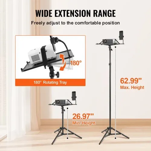 VEVOR Projektorständer Laptopständer-Stativ, höhenverstellbar von 685 bis 1600 mm, tragbares Projektor-Stativ mit Ablage & Schwanenhals-Telefonhalter, für Filme im Freien Büro zu Hause 5 kg belastbar – Bild 2