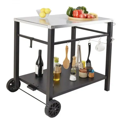 VEVOR Servierwagen Küchenwagen 100 x 64 x 83,5 cm Outdoor-Grill-Esswagen mit Doppelter Ablage, Beweglicher Grilltisch für die Zubereitung von Speisen, Multifunktionale Tischplatte aus Edelstahl – Bild 9