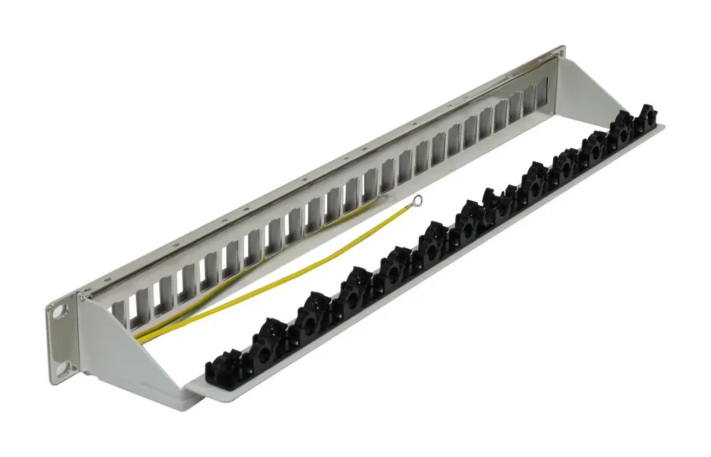 Keystone, Modulträger, 19"Patchpanel für 24xTP-Modul, 1HE(t 94mm), Lichtgrau, V4 mit Kabelklemme, Synergy 21, – Bild 3
