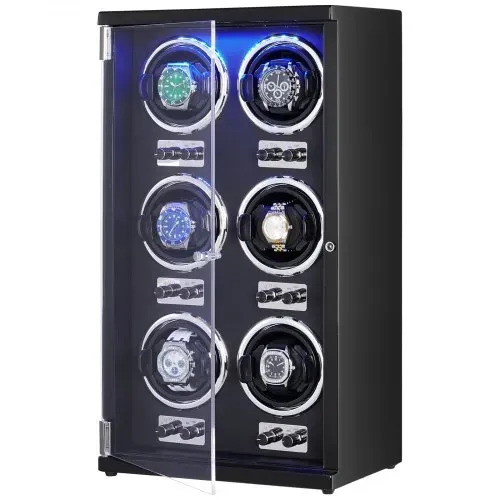 VEVOR Uhrenbeweger, Automatik-Uhrenbeweger, Watch Winder, Uhrenbeweger für Automatikuhren, Automatischer Uhrenbeweger mit Platz für 6 Uhren, LED Beleuchtung, 150–207 mm Einstellbare Riemenlänge – Bild 10