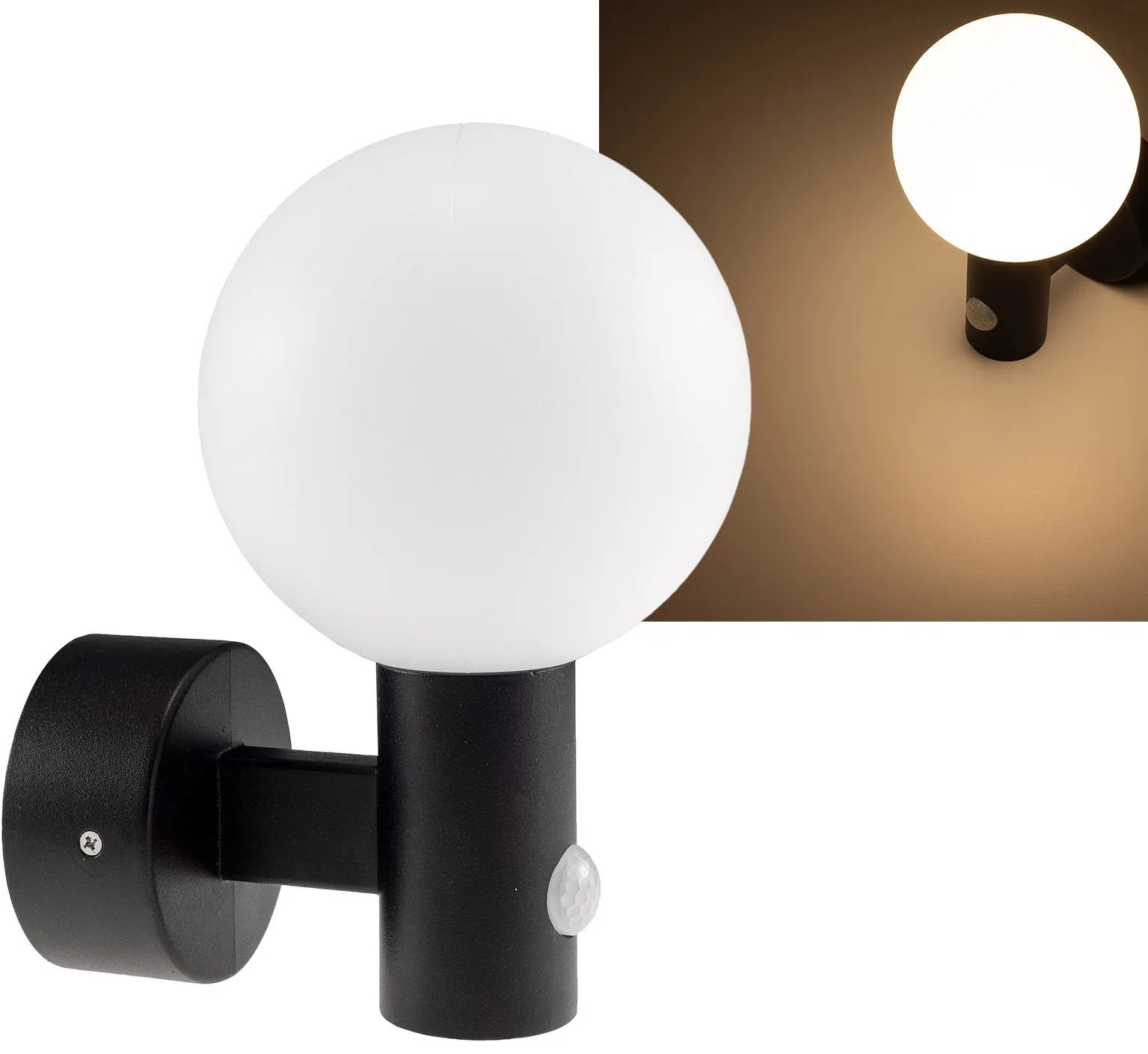 LED Wandleuchte „LAMU“ mit PIR-Sensor IP65, 15W, schwarz, 3000k / warmweiß LED Wandleuchte „LAMU“ mit PIR-Sensor IP65, 15W, schwarz, 3000k / warmweiß