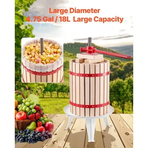 VEVOR Obstweinpresse Obstmühle (18 L) mit Massivholzkorb mit 8 Blöcken, robuster manueller Entsafter, Apfelweinpresse Apfelpresse Traubenpresse Olivenölpresse mit Griff, Saftpresse für Küche – Bild 4