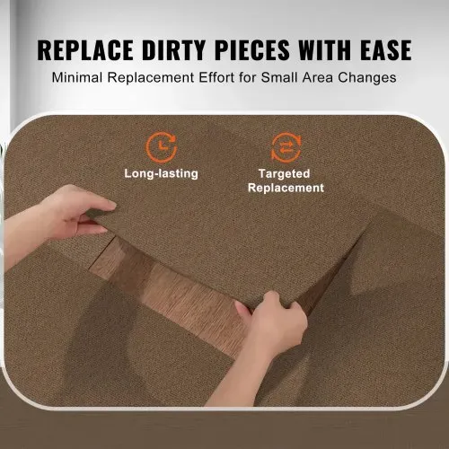 VEVOR Teppichfliesen zum Abziehen und Aufkleben, 457x457mm, selbstklebende Teppichbodenfliesen, weich gepolsterte Teppichfliesen, DIY-Installation für Schlafzimmer, Wohnzimmer (10 Stk., Dunkelbraun) – Bild 5