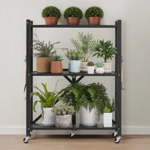 VEVOR 3 Etagen, Klappbare Regale mit Rädern, 33x71x91 cm, Faltbares Schwerlastregal, montagefreies Standregal, Haushaltsregal, Küchenregal, Metallregal für Garage, Küche, Keller, schwarz – Bild 7
