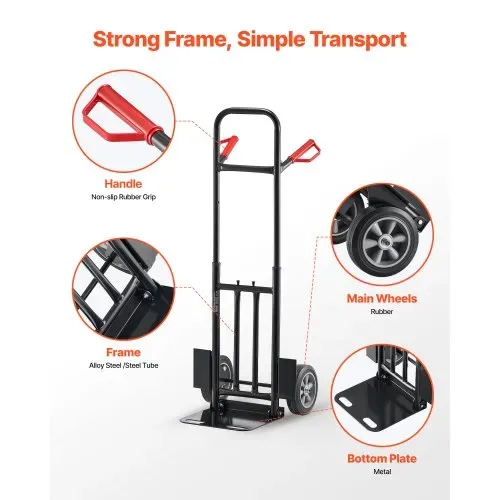 VEVOR Sackkarre, 272 kg Tragkraft, Transportkarre 480x460x1200mm, tragbarer Rollwagen mit Zurrgurt, Transportroller, Stapelkarre, Transportwagen für Hause, Büro, Lager, Supermarkt – Bild 3