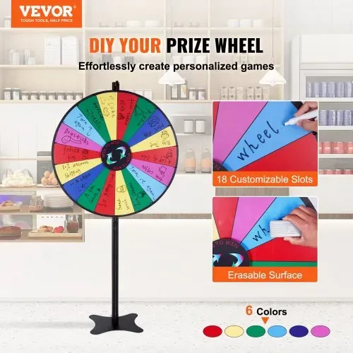 VEVOR 91 cm Glücksrad mit 18 Fächern, Rouletterad mit Trocken Abwischbarem Stift & 2 Markern, zum Aufstellen auf dem Tisch oder auf dem Boden, um Glücksspiele für Partys, Kneipen usw. VEVOR 91 cm Glücksrad mit 18 Fächern, Rouletterad mit Trocken Abwischbarem Stift & 2 Markern, zum Aufstellen auf dem Tisch oder auf dem Boden, um Glücksspiele für Partys, Kneipen usw.