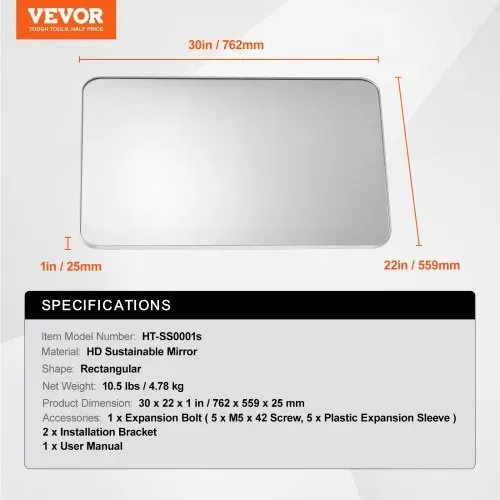 VEVOR Wandspiegel Schminkspiegel Badezimmerspiegel 762 x 559 x 25 mm rechteckiger Spiegel, Rahmen aus Aluminiumlegierung Spiegel mit Z-förmiger Halterung für Badezimmer Schlafzimmer Wohnzimmer – Bild 6