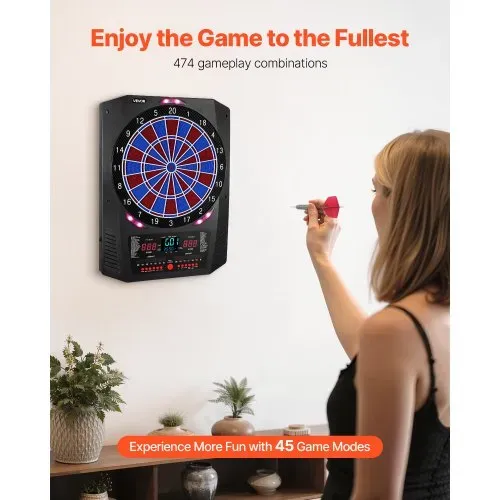VEVOR Elektronische Dartscheibe, 342,9 mm E Dartboard mit 45 Spielen & 474 Variationen für bis zu 8 Spieler, 6 Dartschäfte mit Flights & 50 Ersatz-Pfeilspitzen, farbiger LED-Cricket-Punktebildschirm VEVOR Elektronische Dartscheibe, 342,9 mm E Dartboard mit 45 Spielen & 474 Variationen für bis zu 8 Spieler, 6 Dartschäfte mit Flights & 50 Ersatz-Pfeilspitzen, farbiger LED-Cricket-Punktebildschirm