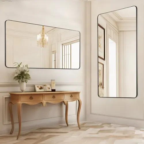 VEVOR Wandspiegel Schminkspiegel Badezimmerspiegel 915 x 610 x 25 mm rechteckiger Spiegel, schwarzer Rahmen aus Aluminiumlegierung, mit Z-förmiger Halterung für Badezimmer Schlafzimmer Wohnzimmer – Bild 7