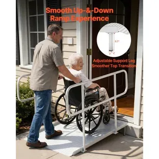 VEVOR Rollstuhlrampe mit Handläufen, 1806x830x1080 mm Schwellenrampe mit Max. 453,6 kg Tragkraft, Rutschfeste Auffahrschiene aus Alu, Tragbare Auffahrrampe für Scooter Türschwelle Bordsteine Treppen VEVOR Rollstuhlrampe mit Handläufen, 1806x830x1080 mm Schwellenrampe mit Max. 453,6 kg Tragkraft, Rutschfeste Auffahrschiene aus Alu, Tragbare Auffahrrampe für Scooter Türschwelle Bordsteine Treppen