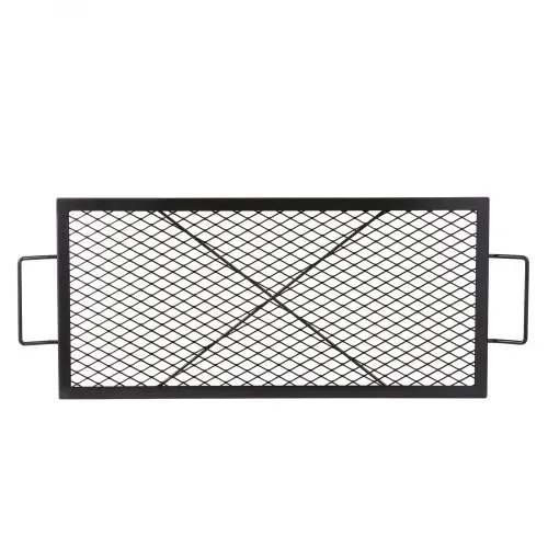 VEVOR 810 x 380 x 25 mm X-Marks Feuerstellen-Grillrost, Rechteckiger Grillrost, Lagerfeuer-BBQ-Grillrost aus Stahl mit Griff, Tragbares Camping-Kochgeschirr für Partytreffen im Freien, Schwarz – Bild 8