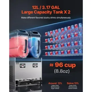 VEVOR kommerzielle Slush-Maschine 12 L x 2 Doppeltank Slush-Eismaschine Slushy Machine für gefrorene Getränke, 96 Tassen Margarita-Smoothie-Maschine für Partys zu Hause Restaurants Cafés Bars VEVOR kommerzielle Slush-Maschine 12 L x 2 Doppeltank Slush-Eismaschine Slushy Machine für gefrorene Getränke, 96 Tassen Margarita-Smoothie-Maschine für Partys zu Hause Restaurants Cafés Bars