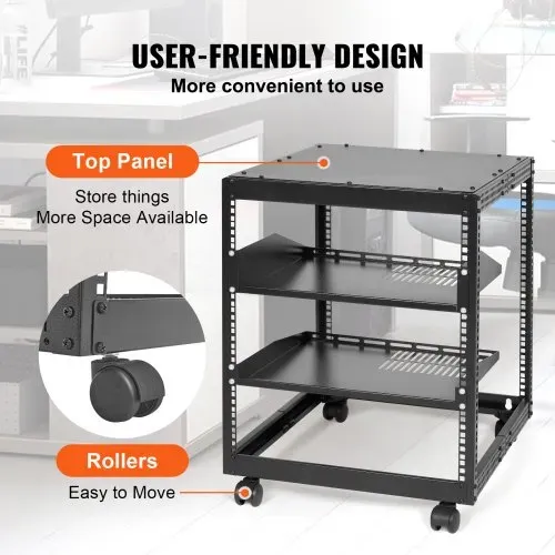 VEVOR 12U-Server-Rack mit offenem Rahmen 58.5-101.6cm verstellbare Tiefe freistehender/wandmontierter Netzwerk-Server-Rack 4-Pfosten-AV-Rack mit Rollen für Ihre gesamte Netzwerk-IT-Ausrüstung AV-Ausrüstung – Bild 4