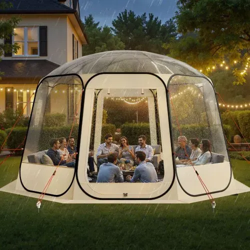 VEVOR Pop-up-Bubble-Zelt, 366 x 345 x 220 cm, transparentes Campingzelt, Garten-Kuppel-Iglu-Zelt mit Fenstern, Sportzelt, 540°-Panoramablick, für 10–12 Personen, Terrasse, Hinterhof – Bild 7