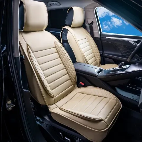 VEVOR Sitzbezüge, Universal Autositzbezüge Vordersitze, 2 Stk. Kunstleder Sitzbezug, Halbgeschlossenes Design, abnehmbare Kopfstütze und Airbag kompatibel, für die meisten Autos SUVs und Trucks Beige – Bild 7
