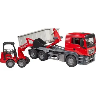 MAN TGS LKW mit Abrollcontainer und Schäffer Hoflader, Modellfahrzeug MAN TGS LKW mit Abrollcontainer und Schäffer Hoflader, Modellfahrzeug