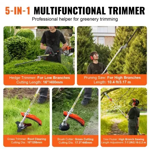 VEVOR 5-in-1 Heckentrimmer Benzin-Heckenschere 26CC Langstielheckenschere 0,54L – Bild 3